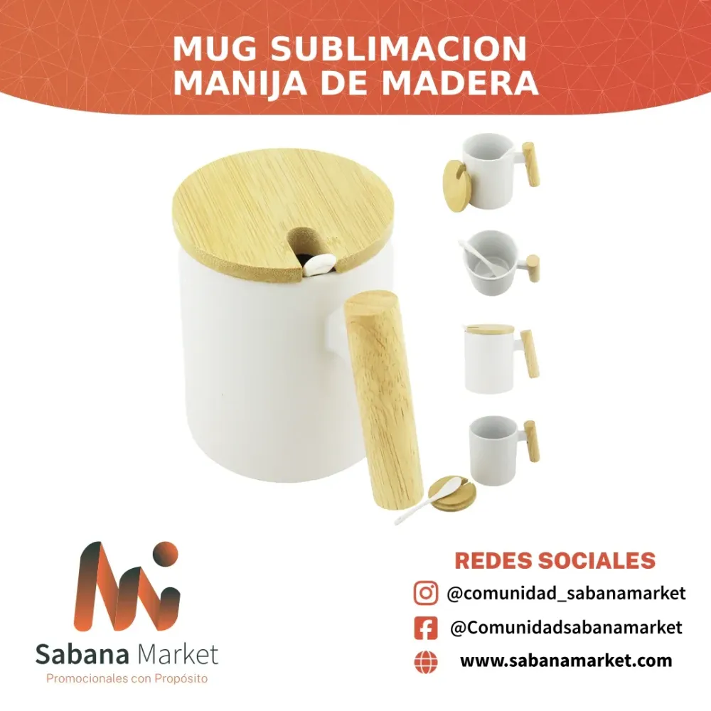 Mug Sublimacion Manija de Madera
