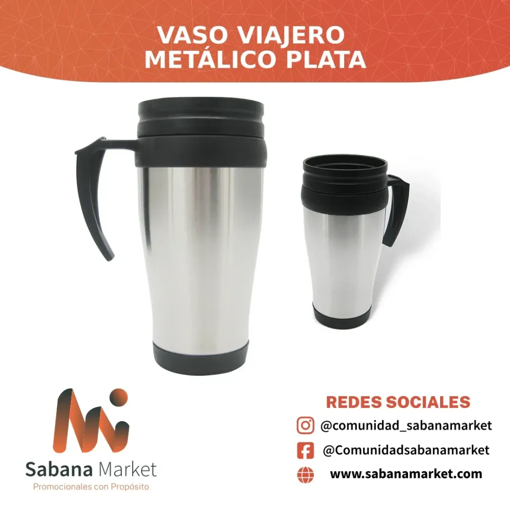 Vaso Viajero Metálico Plata