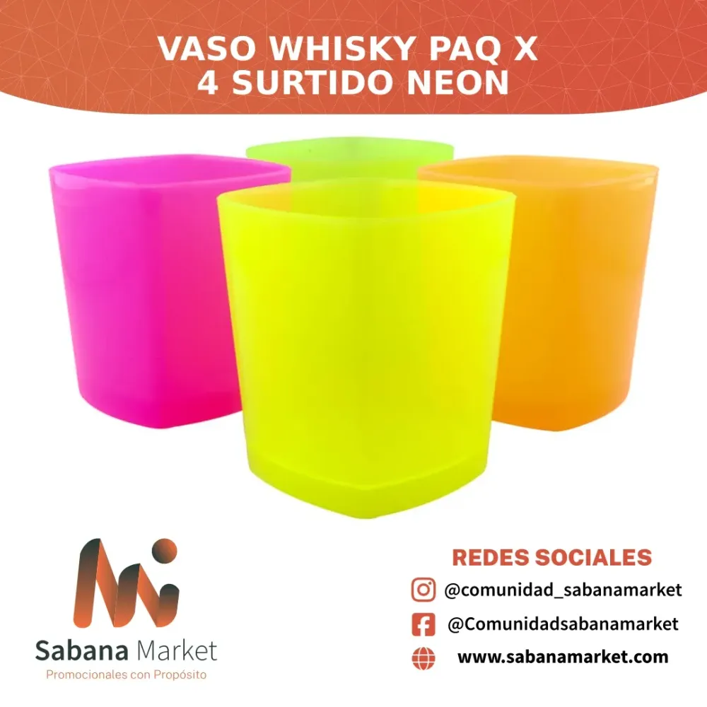Vaso Whisky Paq x 4 Surtido Neon