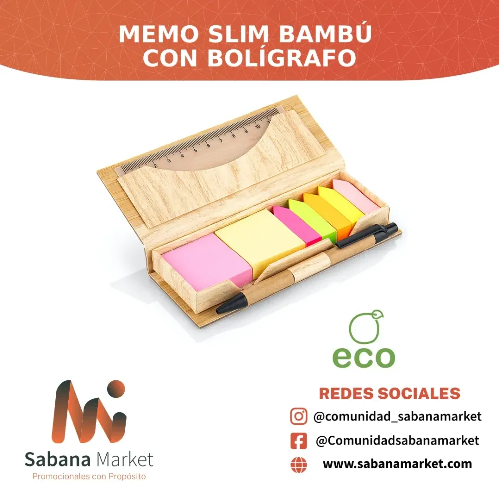 Memo Slim Bambú con Bolígrafo